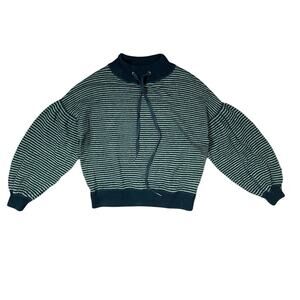 Margaret O'Leary Knit Balloon Puff Sleeve Striped Sweater Sweatshirt Top Green